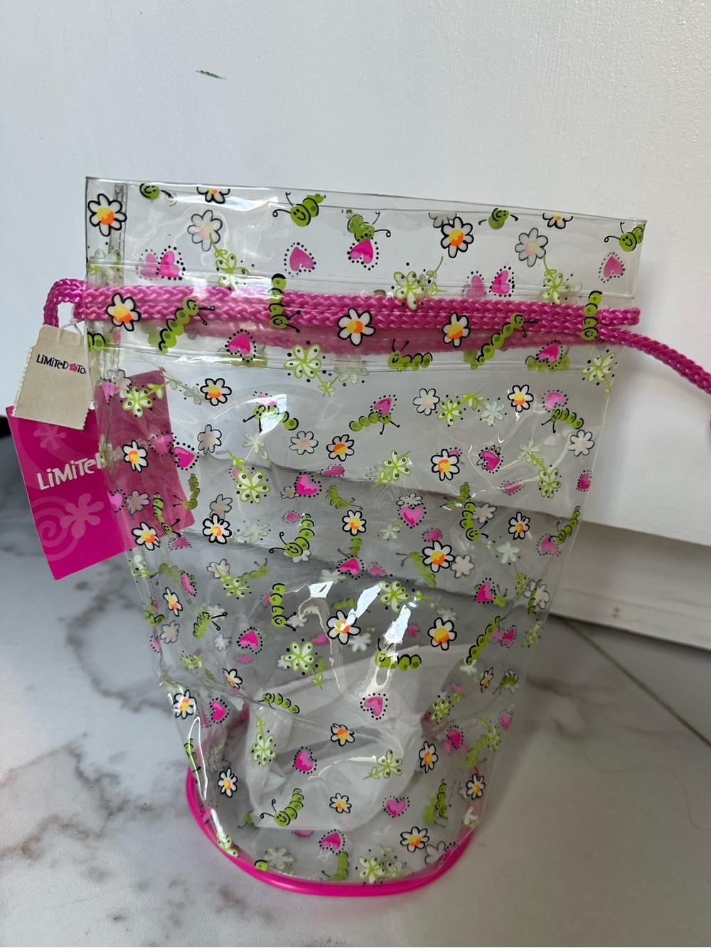 Limited Too Clear Floral Drawstring Bag with Hot Pink Accents